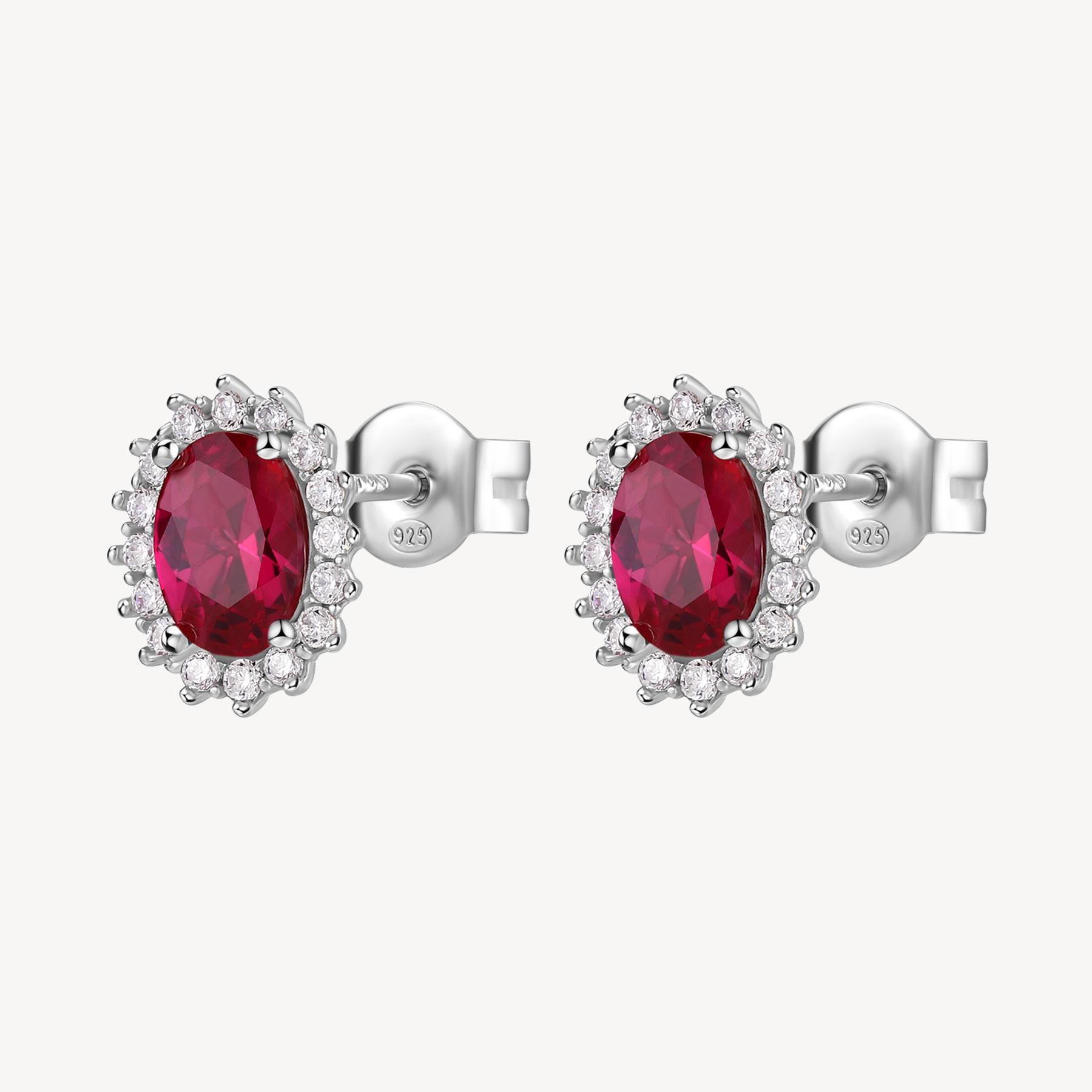 Lobe earrings surrounded by silver with fuchsia stone and zircons - ORO&CO 925