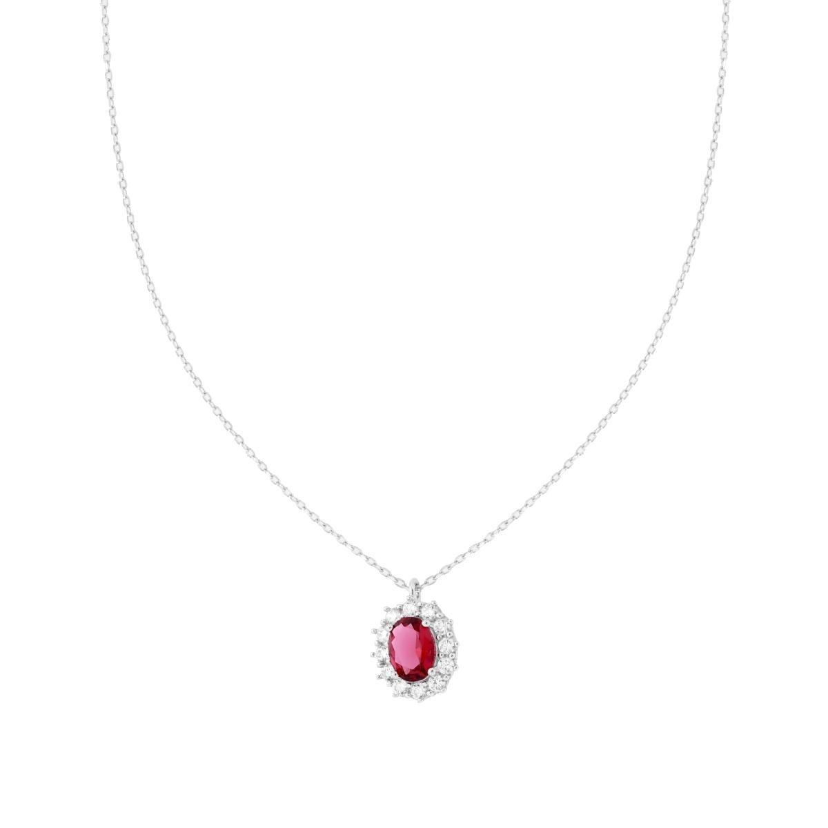 Necklace surrounded by silver with fuchsia stone and zircons - ORO&CO 925
