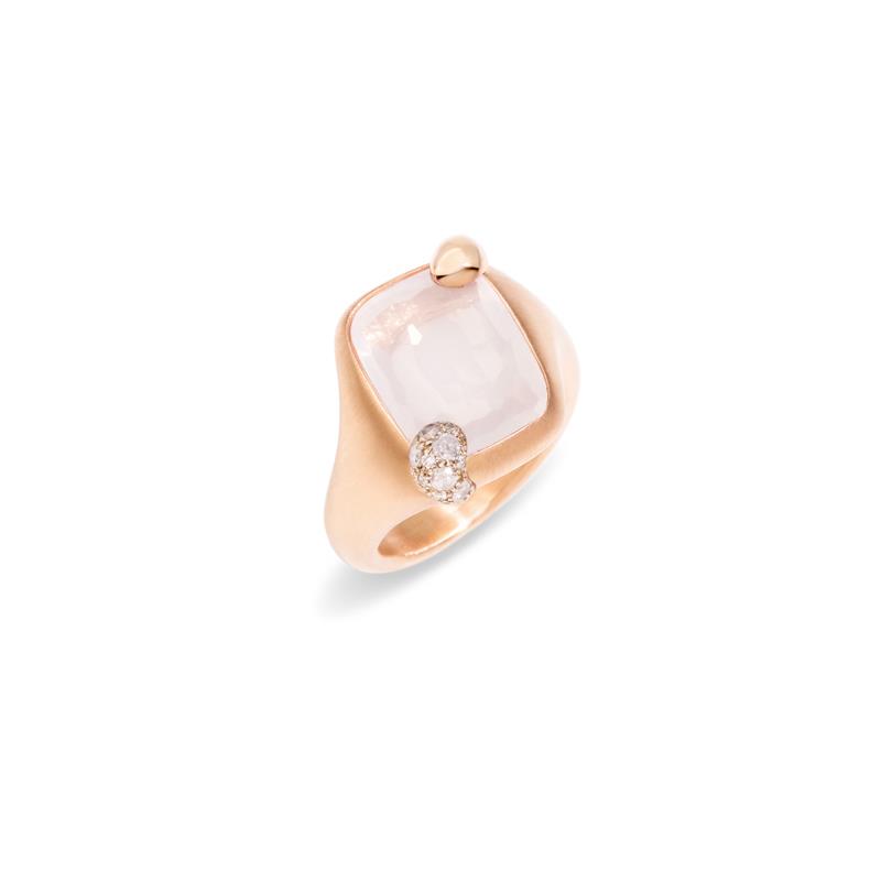 Anello pomellato Ritratto in oro rosa e bianco con quarzo e diamanti - POMELLATO
