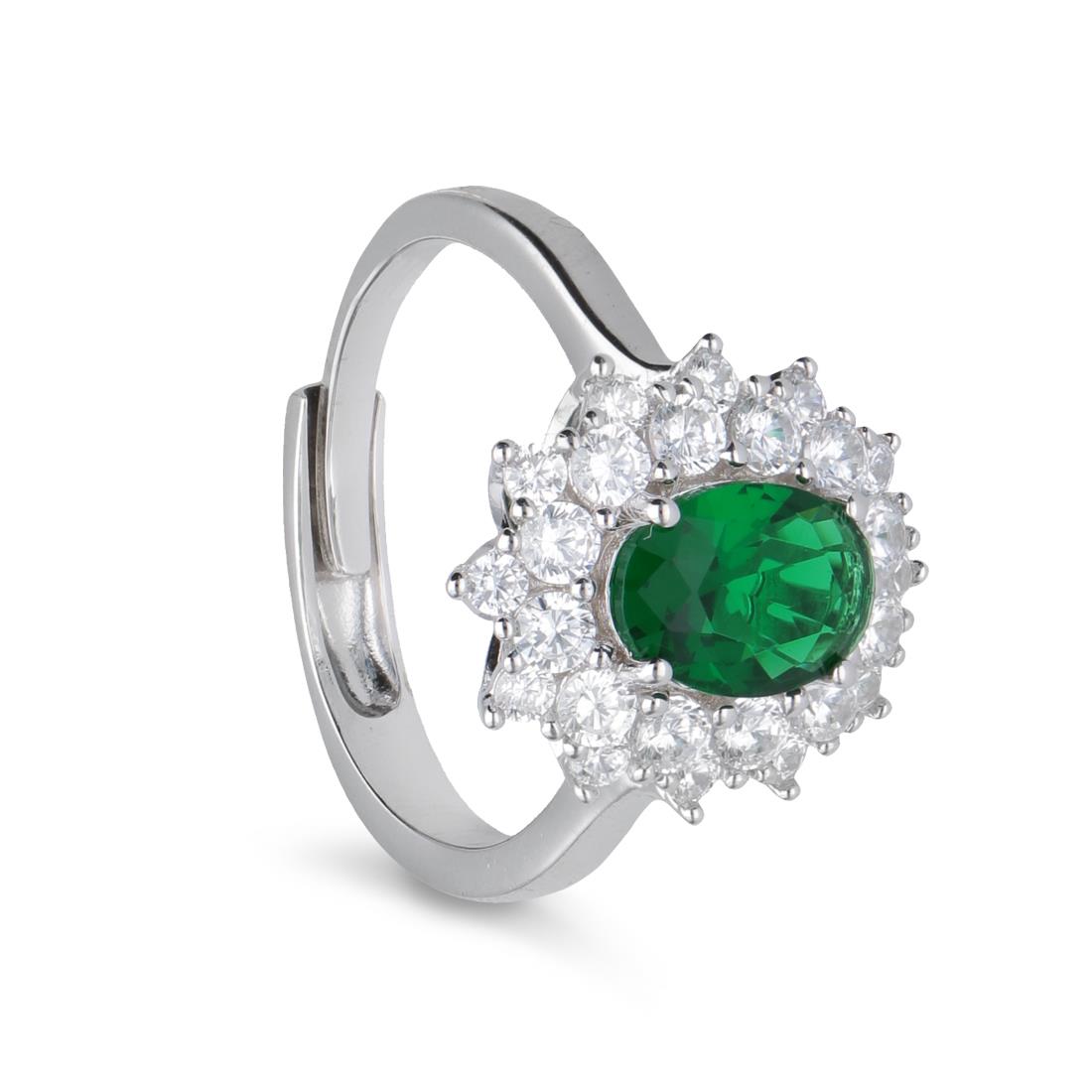 Silver ring with green stone and zircons - ORO&CO 925