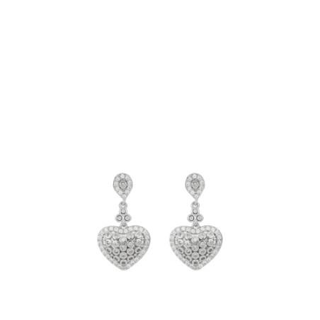 Amour earrings in rhodium-plated silver with heart pendant and crystals - CUORI MILANO
