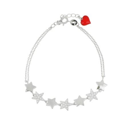 Angelic double strand bracelet in rhodium-plated silver with star and crystal pendants - CUORI MILANO