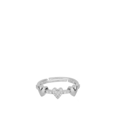 So Pretty ring in rhodium-plated silver with hearts and crystals - CUORI MILANO