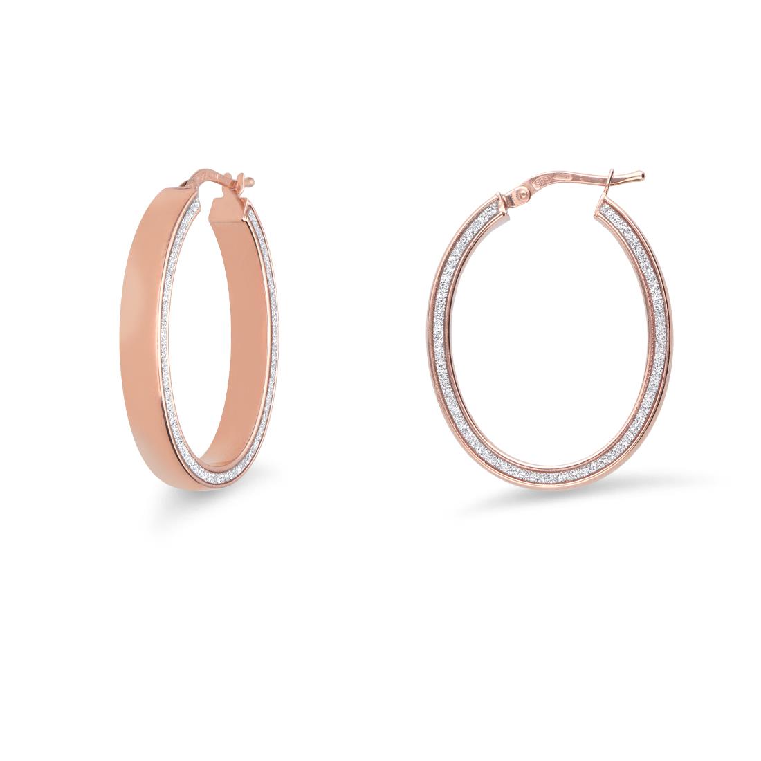 Hoop earrings in pink silver with rhinestones - ORO&CO 925