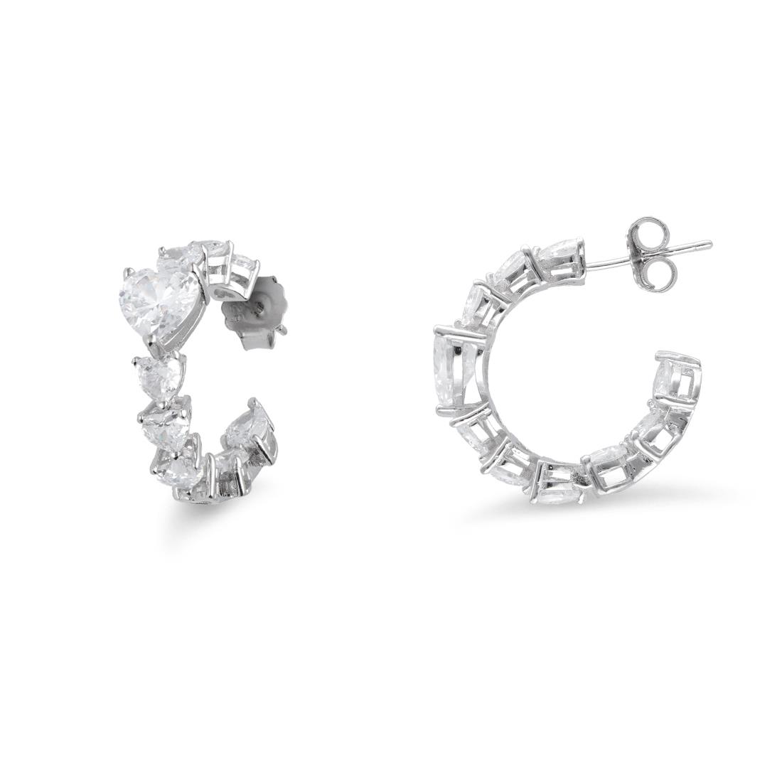 Silver hoop earrings with zircons - ORO&CO 925