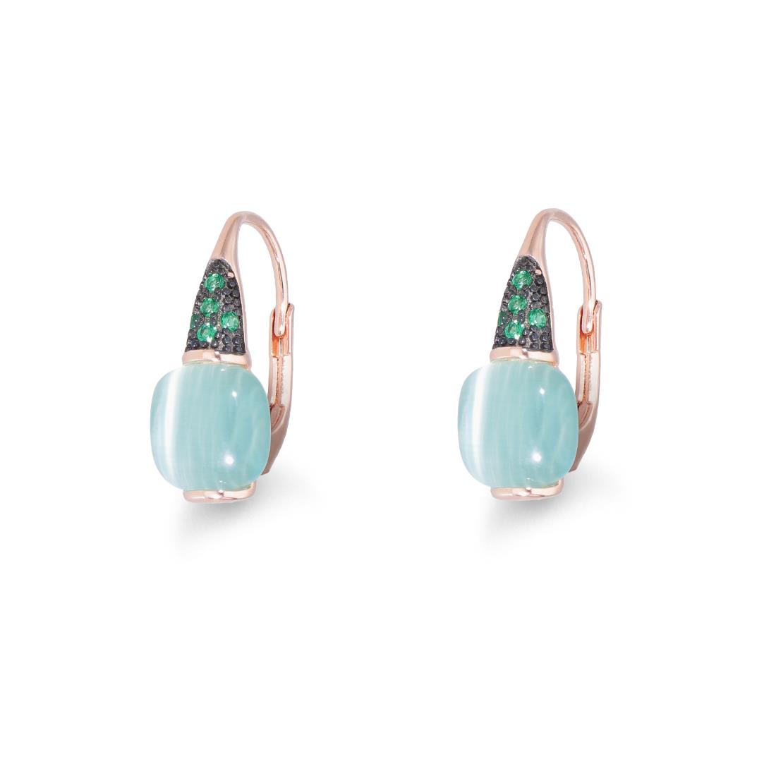 Silver lever earrings with green stone and zircons - ORO&CO 925