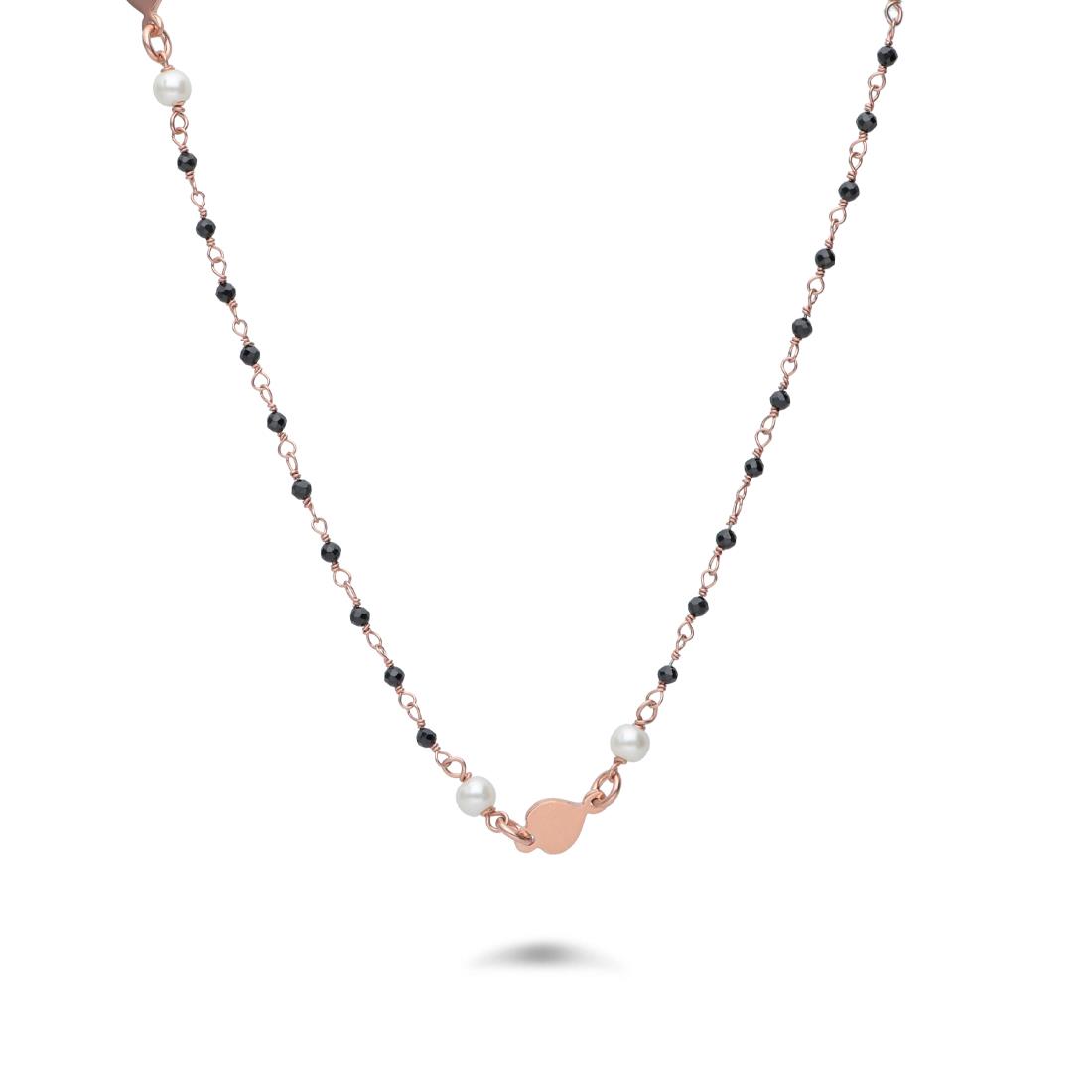 Rosary necklace with black and white pearls - ORO&CO 925