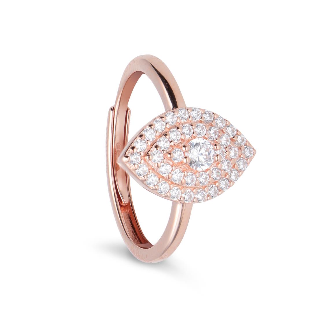 Ring in pink silver with central rhombus and zircons - ORO&CO 925