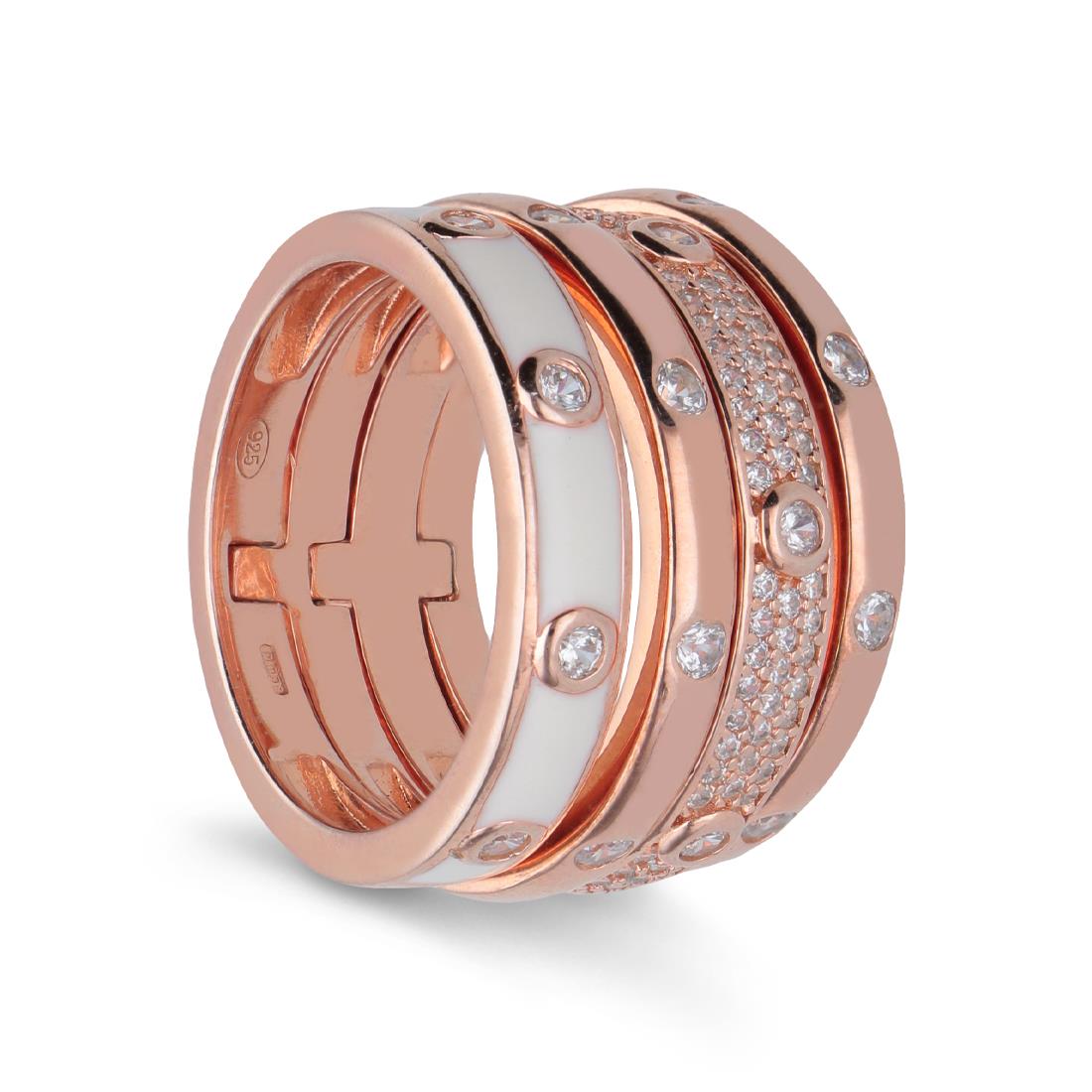 Set di anelli unito in argento rosato con zirconi e smalto - ORO&CO 925