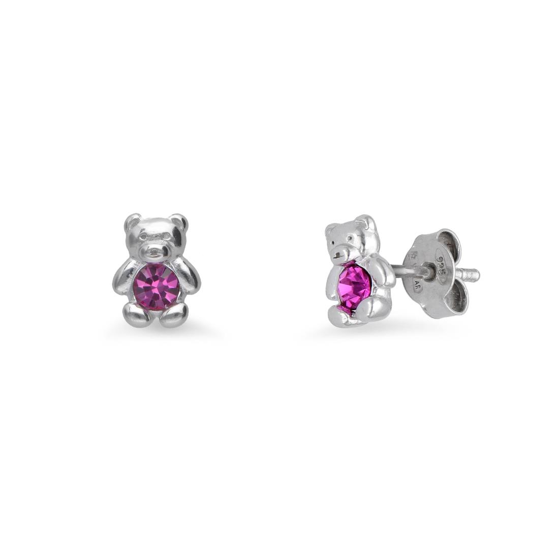 Silver lobe earrings with teddy bear and zircon - ORO&CO 925