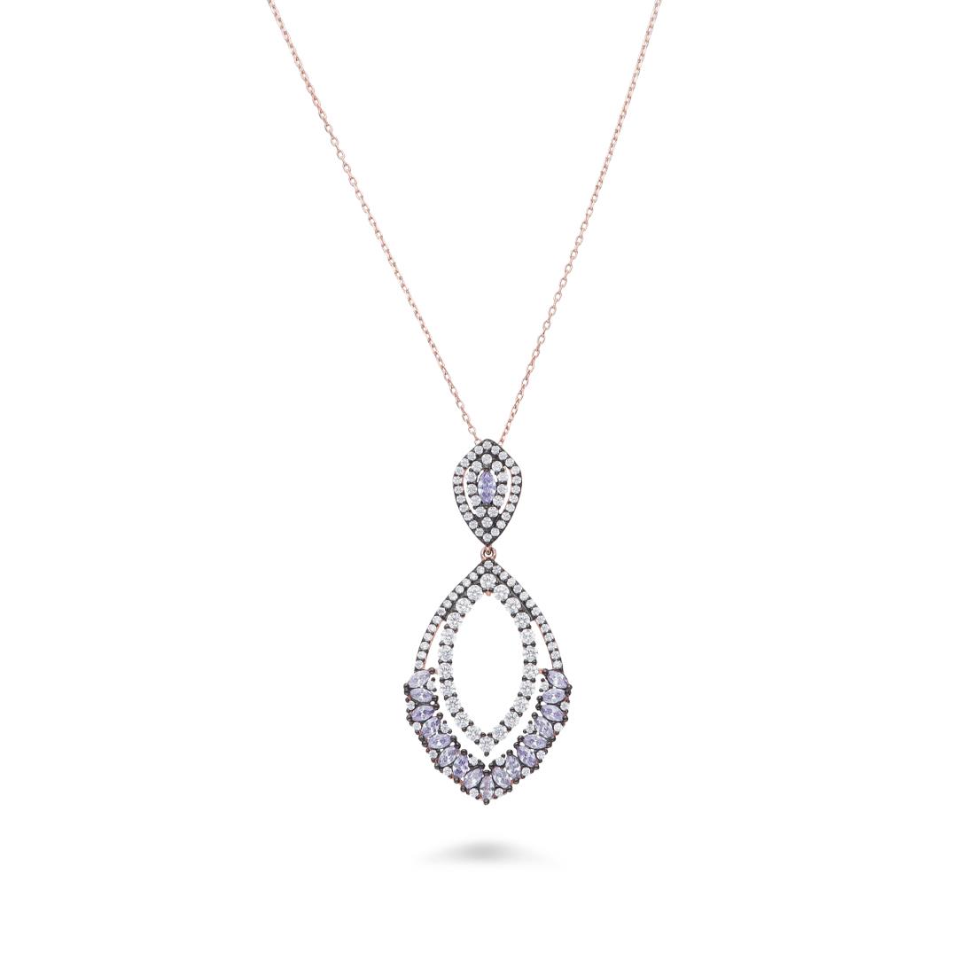 Necklace in pink silver with pendant and zircons - ORO&CO 925