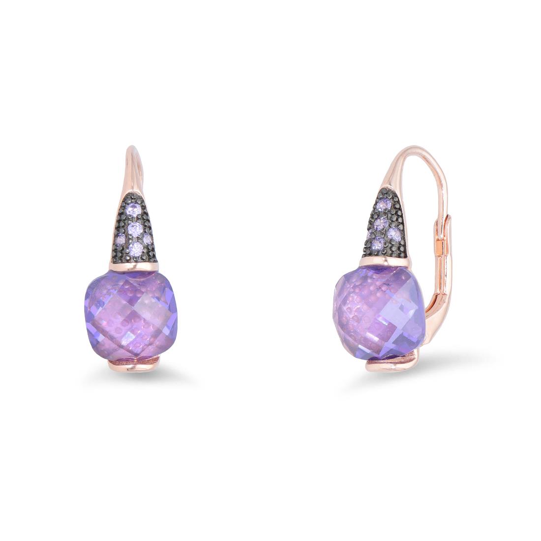 Lean earrings in pink silver with purple stone and zircons - ORO&CO 925