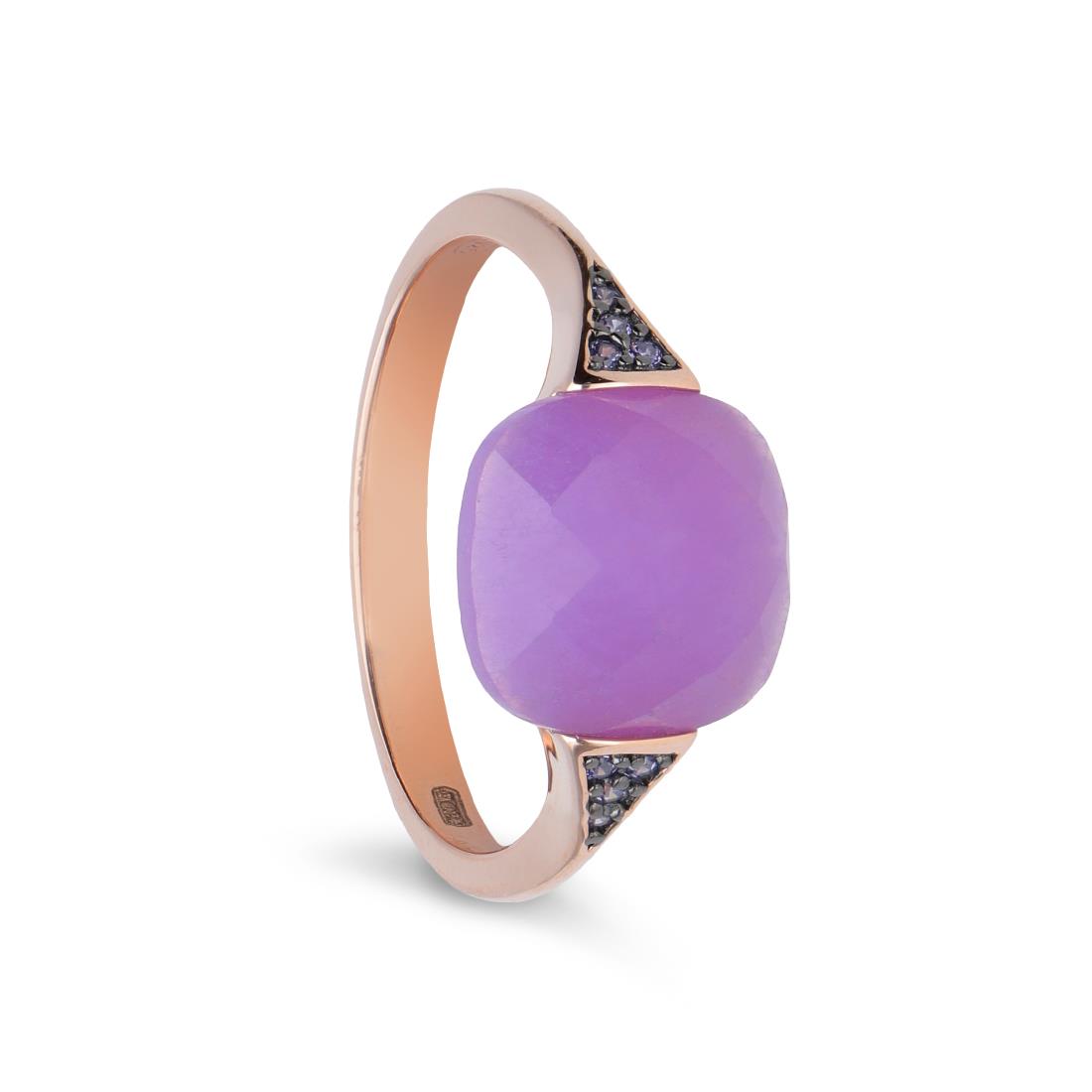 Pink silver ring with purple stone and zircons - ORO&CO 925
