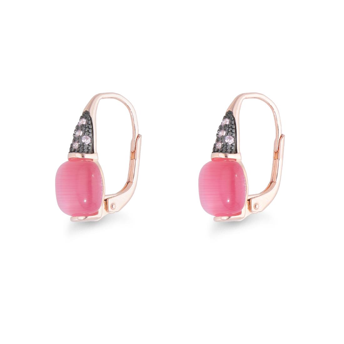 Pendientes Lean en plata rosa con piedra rosa y circonitas - ORO&CO 925