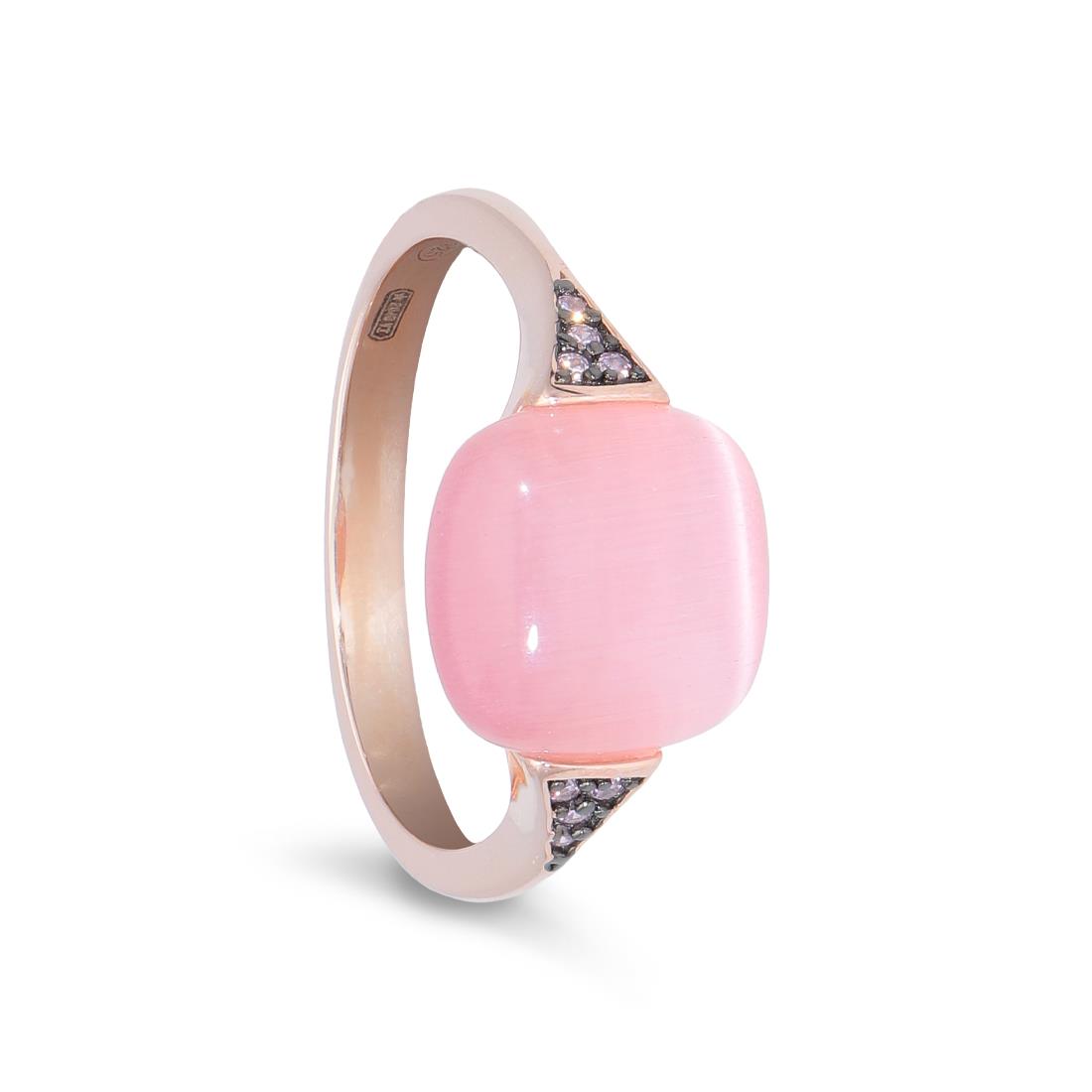 Anello in argento rosato con pietre rosa e zirconi - ORO&CO 925