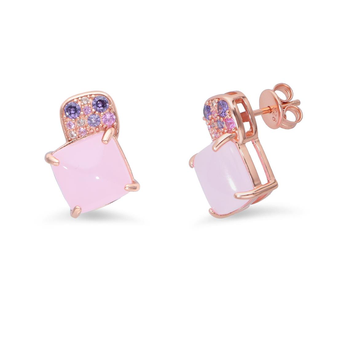 Dangling earrings in pink silver with pink stone and zircons - ORO&CO 925
