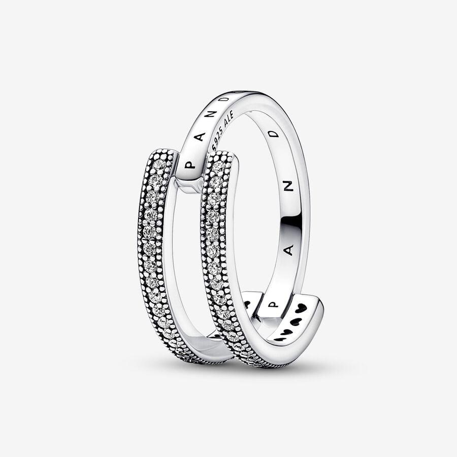 Double band ring in silver and white zircons - PANDORA