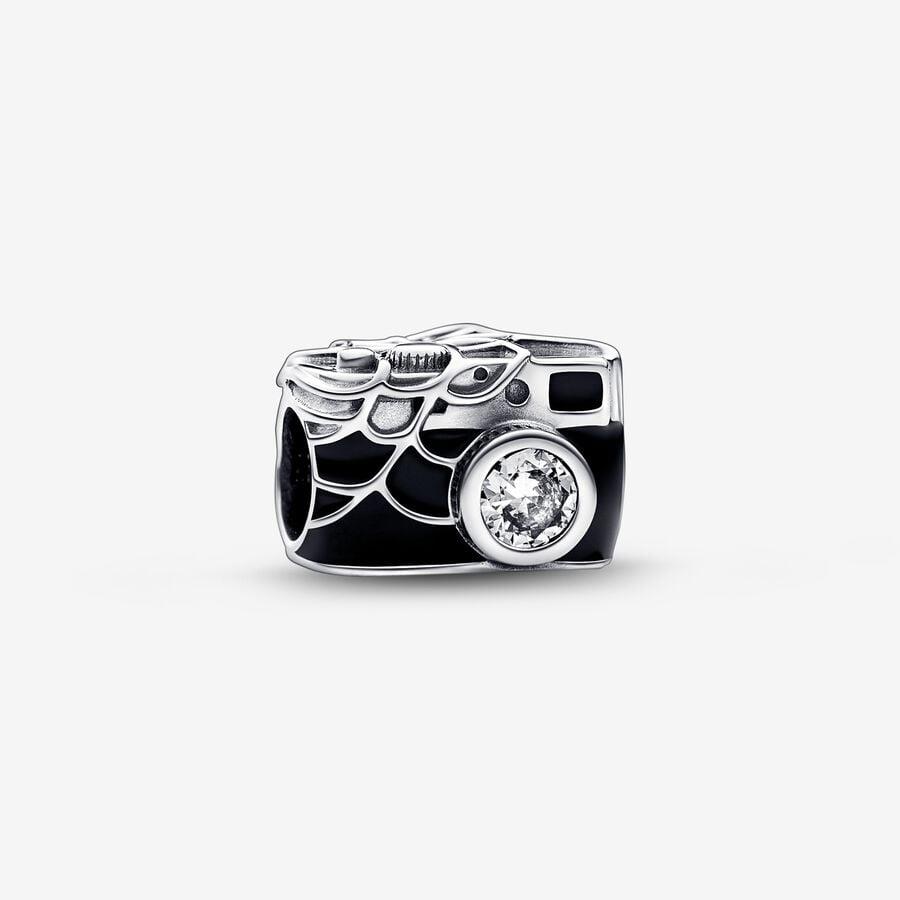 Charm Marvel Spider-Man Macchina Fotografica in argento con zircone e smalto nero - PANDORA