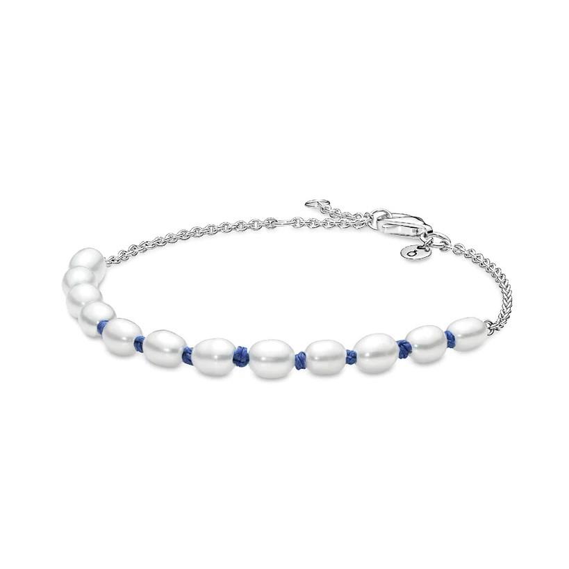 Bracciale donna Moments in argento con perle biache e cordino blu - PANDORA