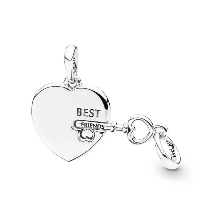 Key & Heart double pendant charm in silver - PANDORA