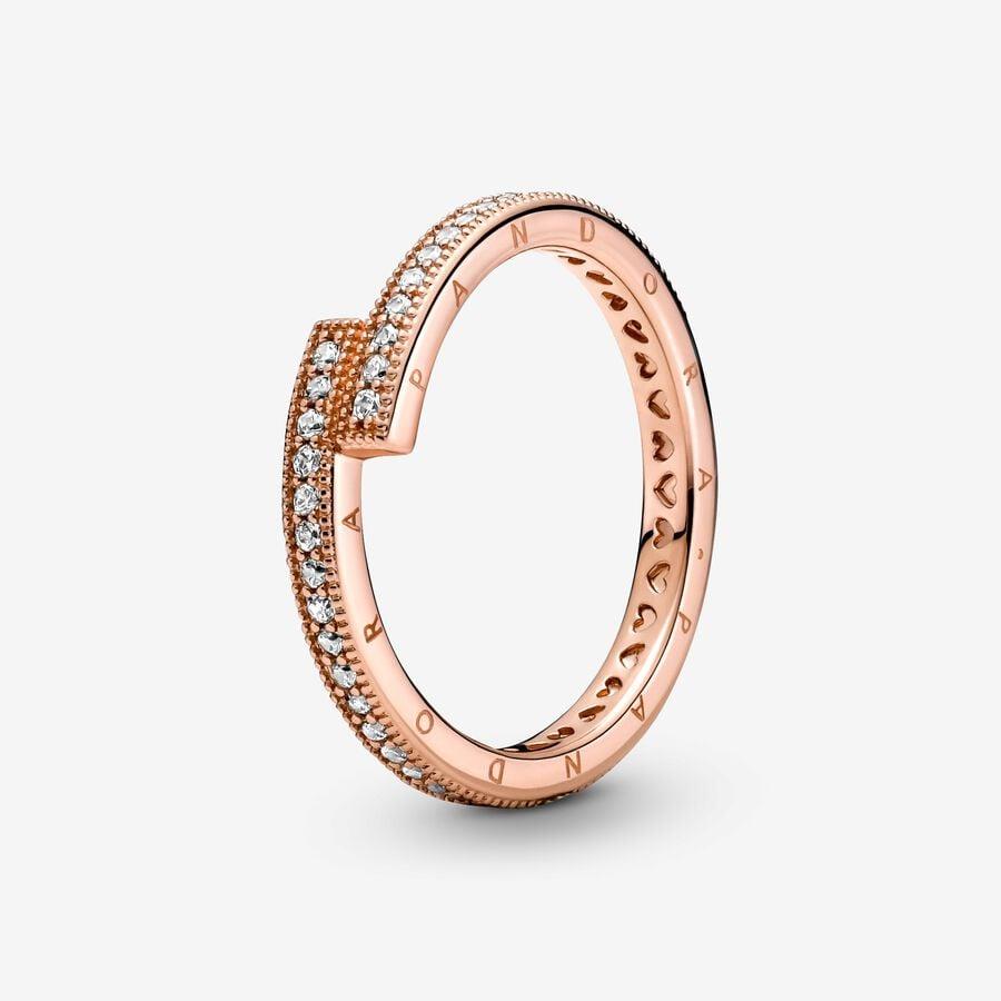 Luminous Spiral Ring in 14kt rose gold plated metal alloy with zircons - PANDORA