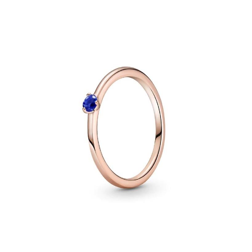 Colors solitaire ring in 14kt rose gold plated metal alloy with blue zircon - PANDORA