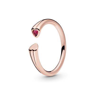 Due Cuori ring in 14kt rose gold plated metal alloy with red stone - PANDORA