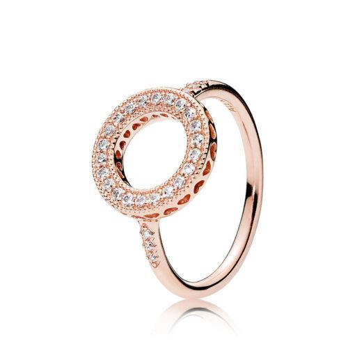 Hearts ring in 14kt rose gold plated metal alloy with hearts and zircons - PANDORA