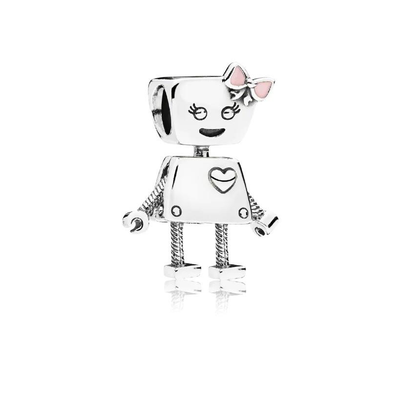 Charm Friends de plata y esmalte rosa con forma de peque&ntilde;o robot - PANDORA