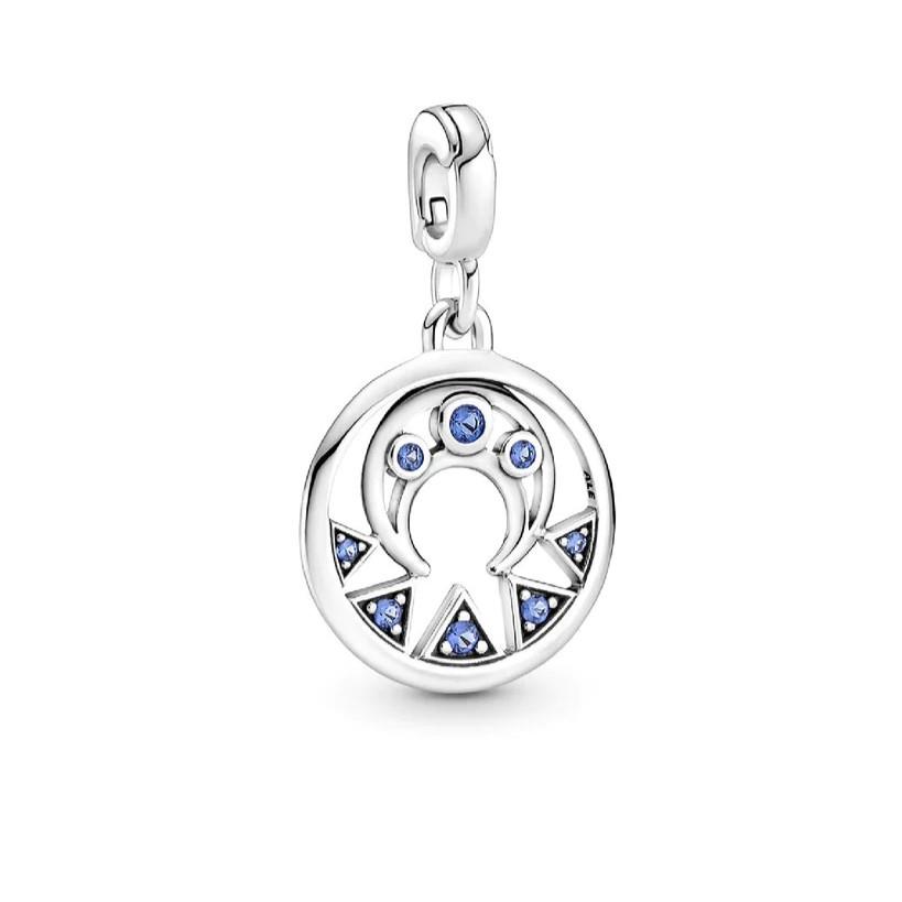 Medallion Moon Power pendant charm in silver with moon and blue crystals - PANDORA