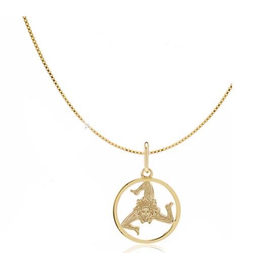 Golden silver necklace with circle pendant with the symbol of Trinacria - MY SICILY