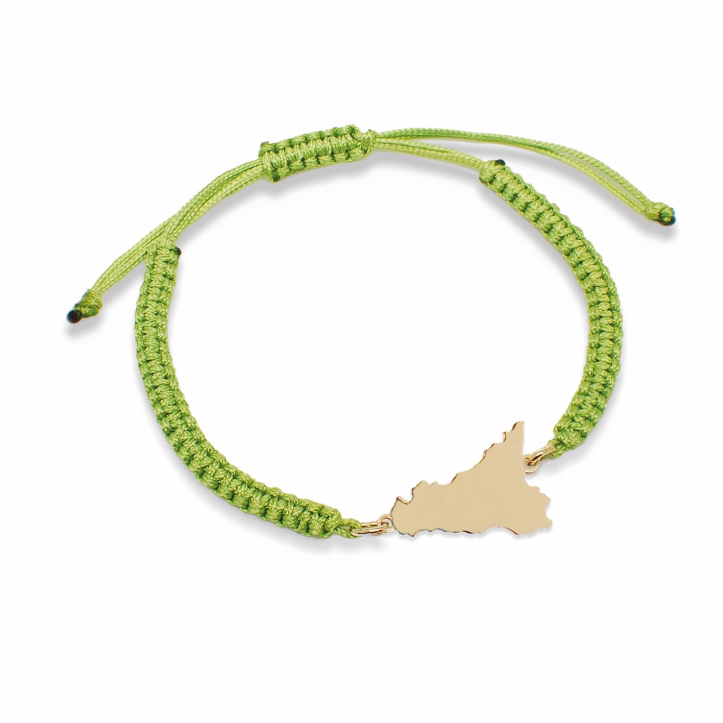 Green nylon bracelet with Sicily symbol in gold-plated silver - MY SICILY