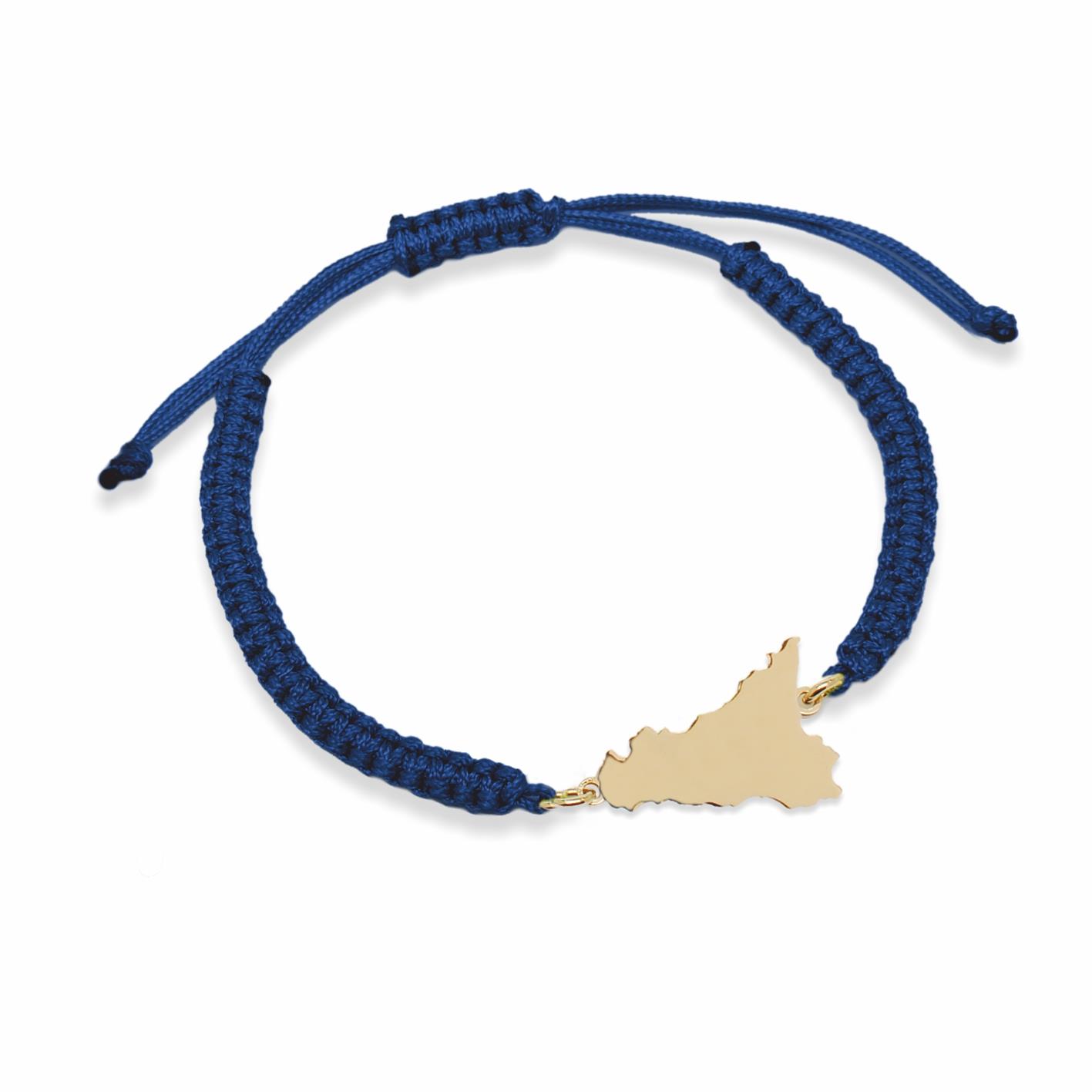 Blue nylon bracelet with Sicily symbol in golden silver - MY SICILY
