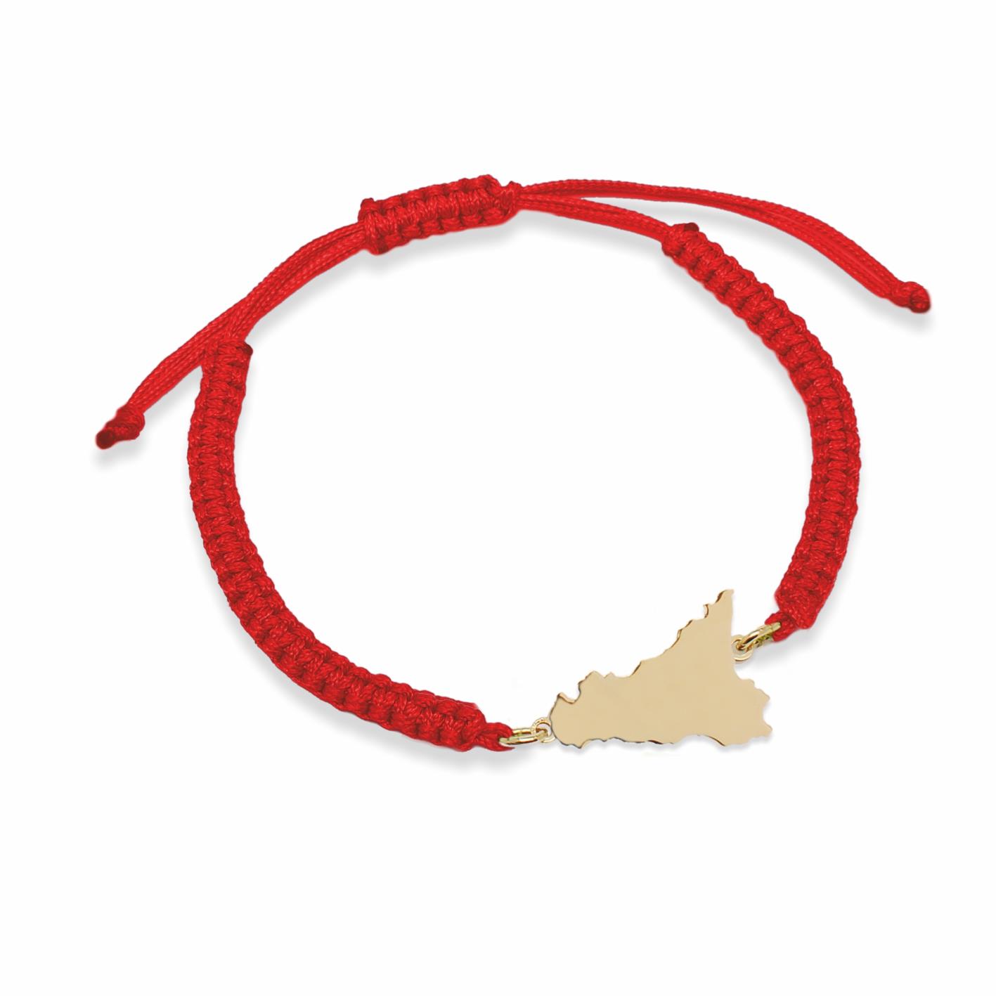 Red nylon bracelet with Sicily symbol in golden silver - MY SICILY