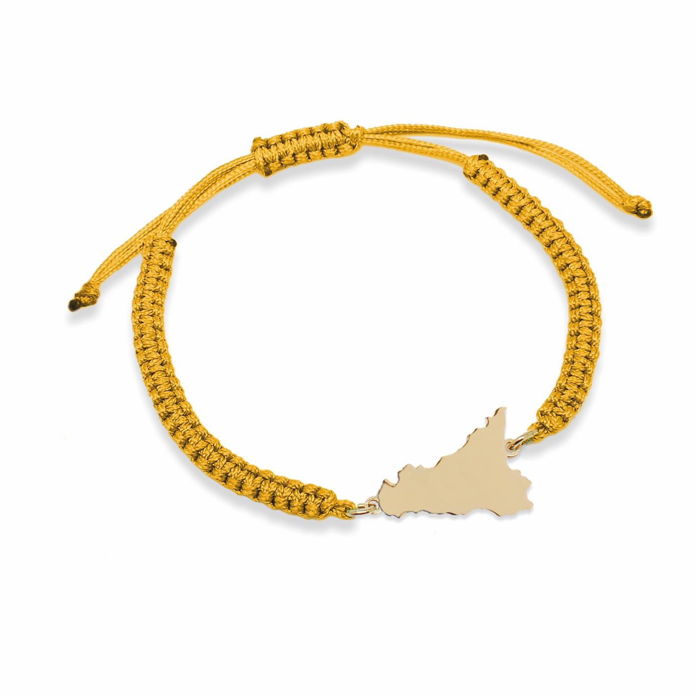 Mustard-colored nylon bracelet with Sicily symbol in gold-plated silver - MY SICILY