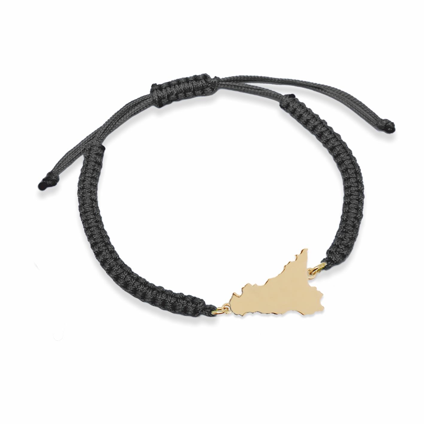 Black nylon bracelet with Sicily symbol in golden silver - MY SICILY