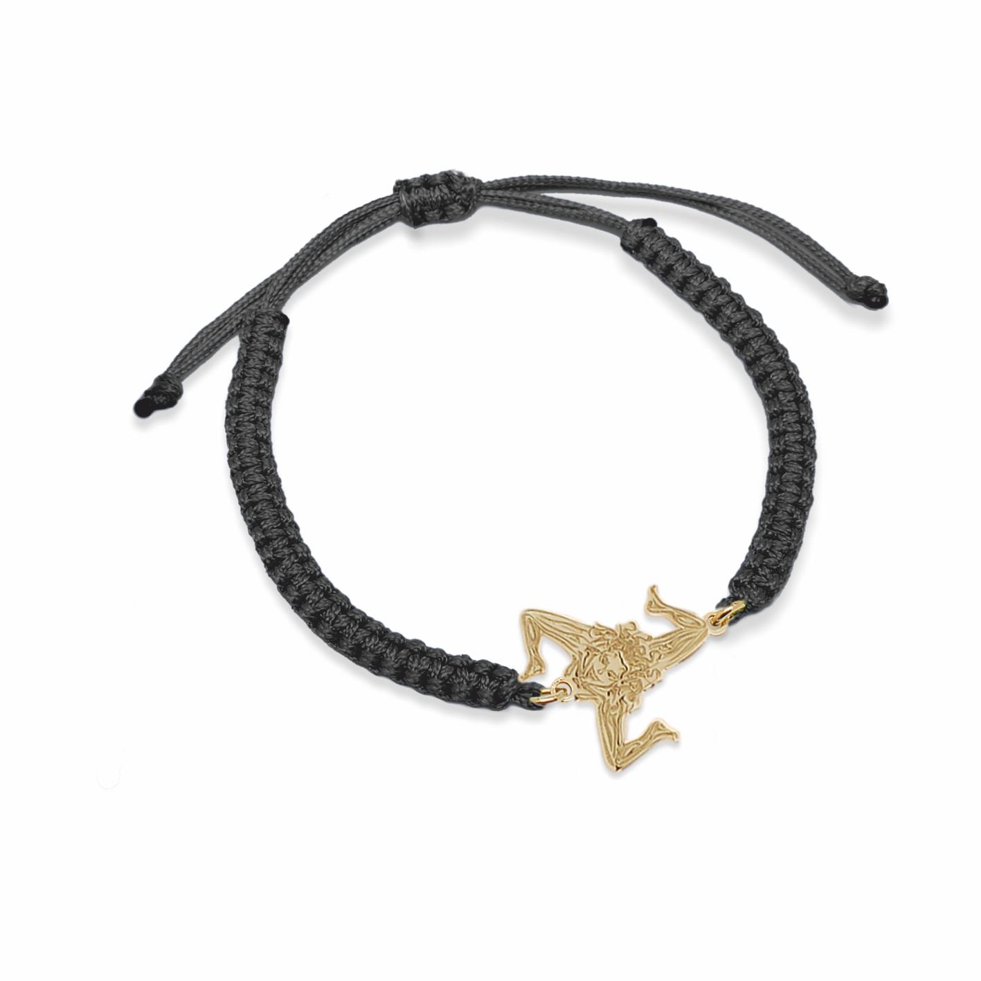 Black nylon bracelet and Trinacria symbol in golden silver - MY SICILY
