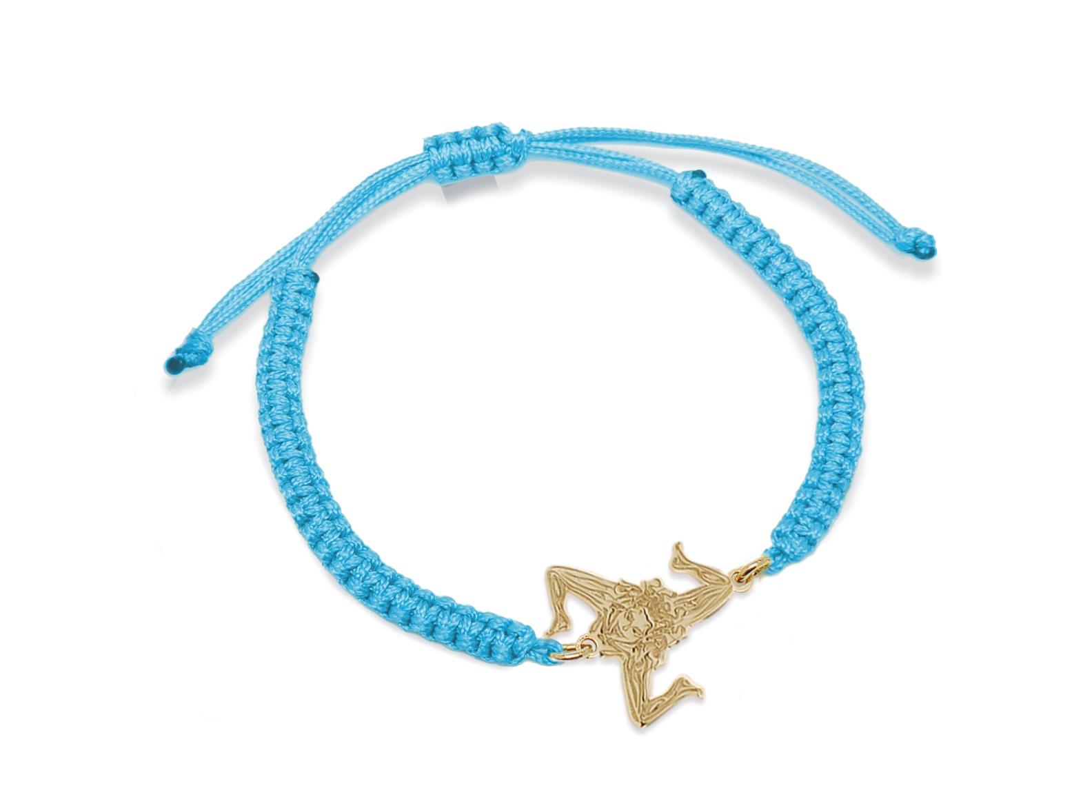 Light blue nylon bracelet and Trinacria symbol in golden silver - MY SICILY