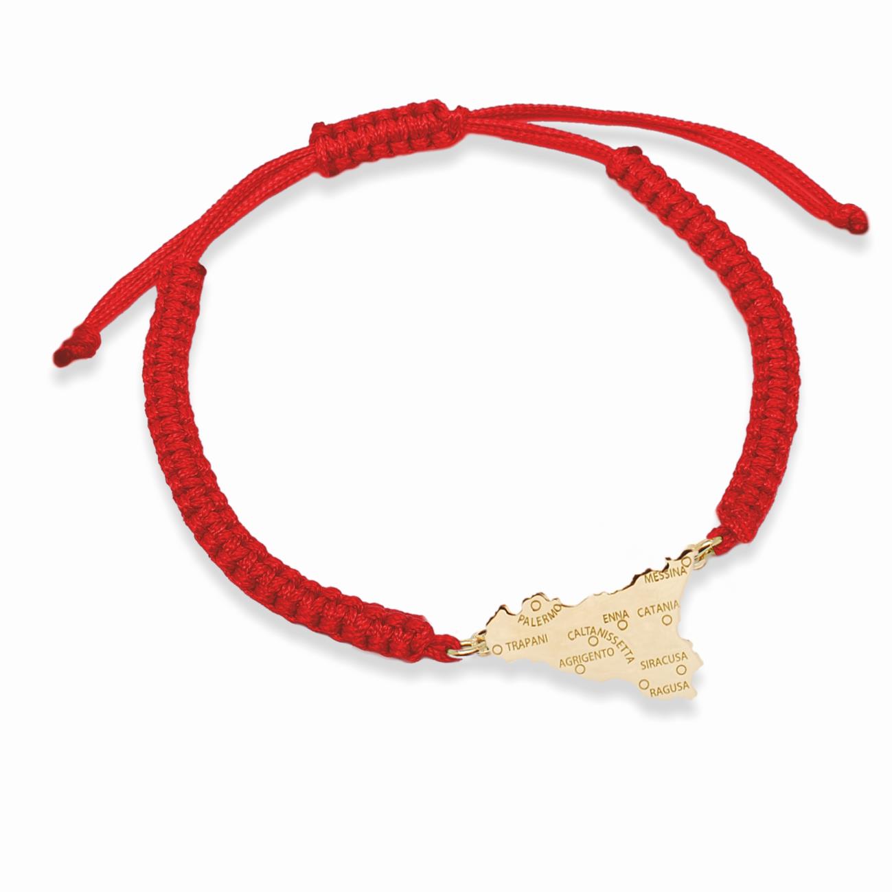 Red nylon bracelet and Sicily symbol in golden silver - MY SICILY
