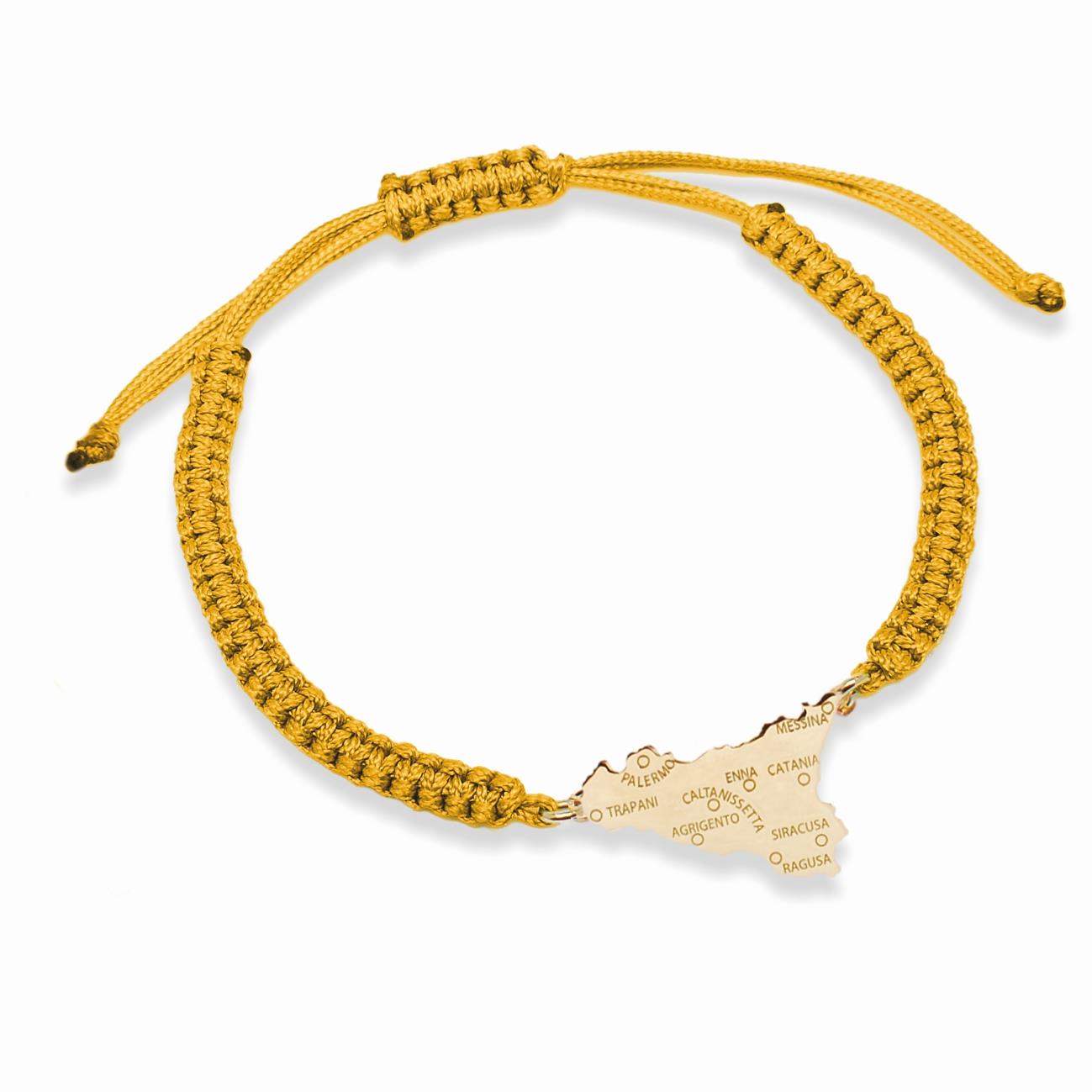 Mustard colored nylon bracelet and Sicily symbol in golden silver - MY SICILY