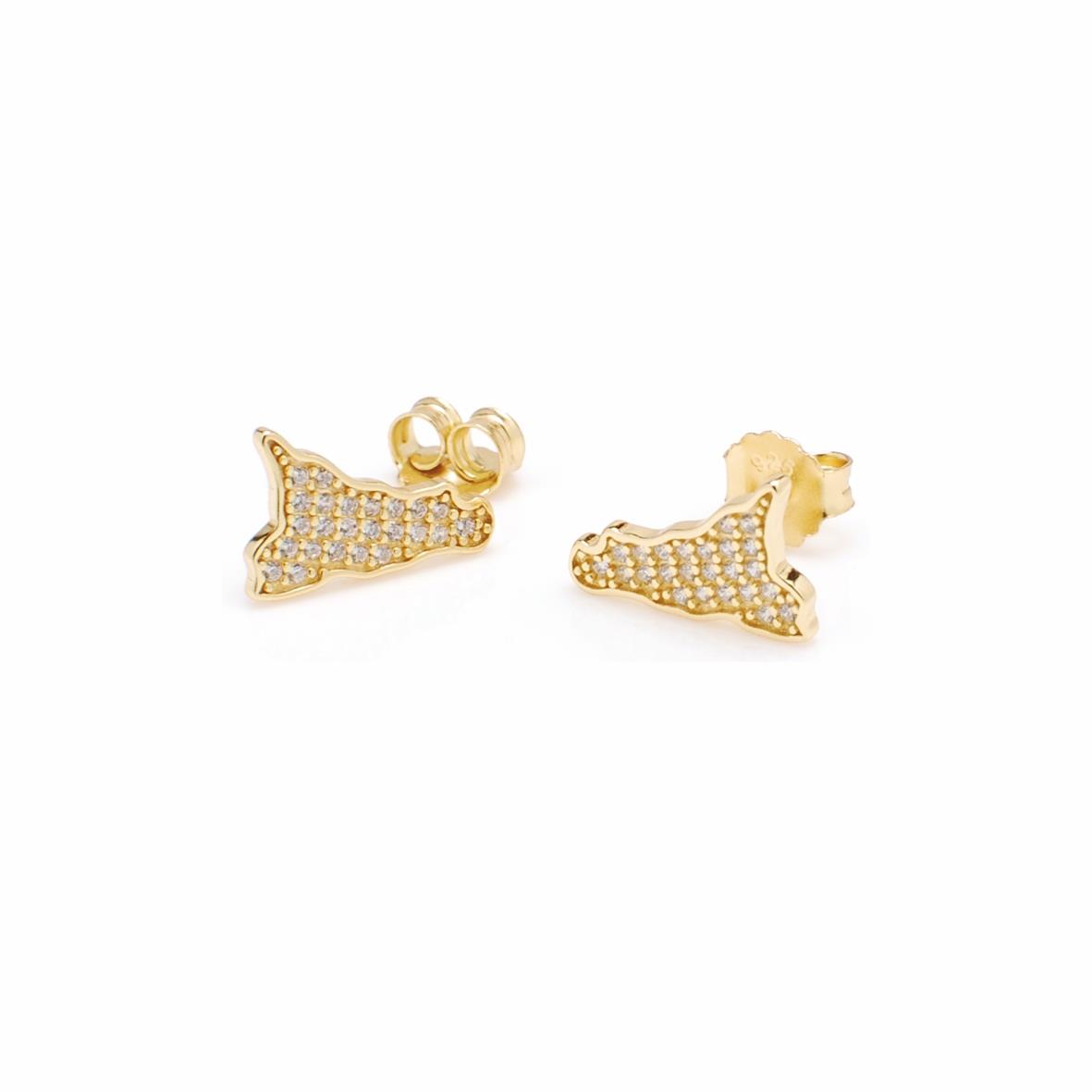 Golden silver lobe earrings with the symbol of Sicily and white zircons - MY SICILY