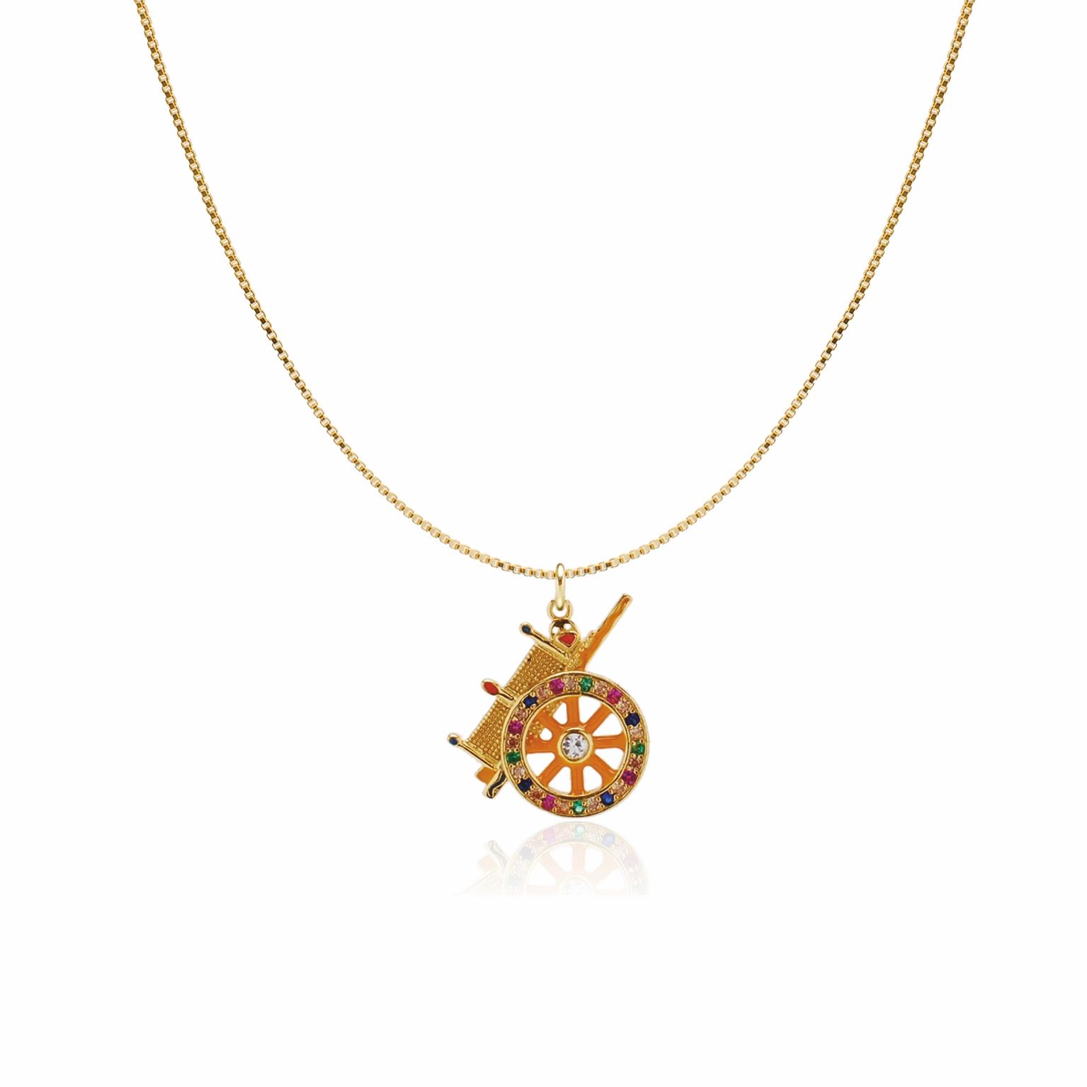 Necklace in golden silver with Sicilian Cart symbol pendant with enamel and colored zircons - MY SICILY