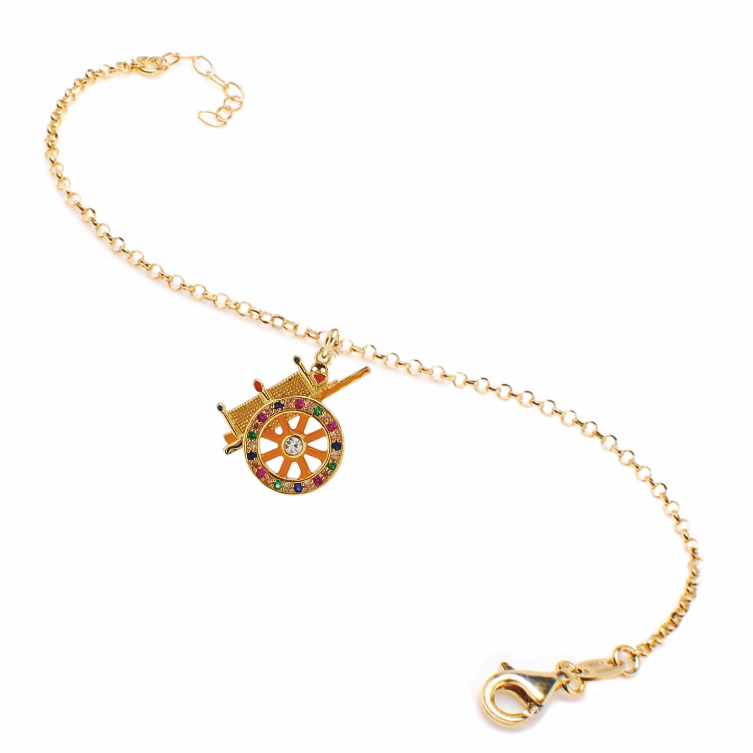 Golden silver bracelet with Sicilian cart symbol pendant with enamel and colored zircons - MY SICILY