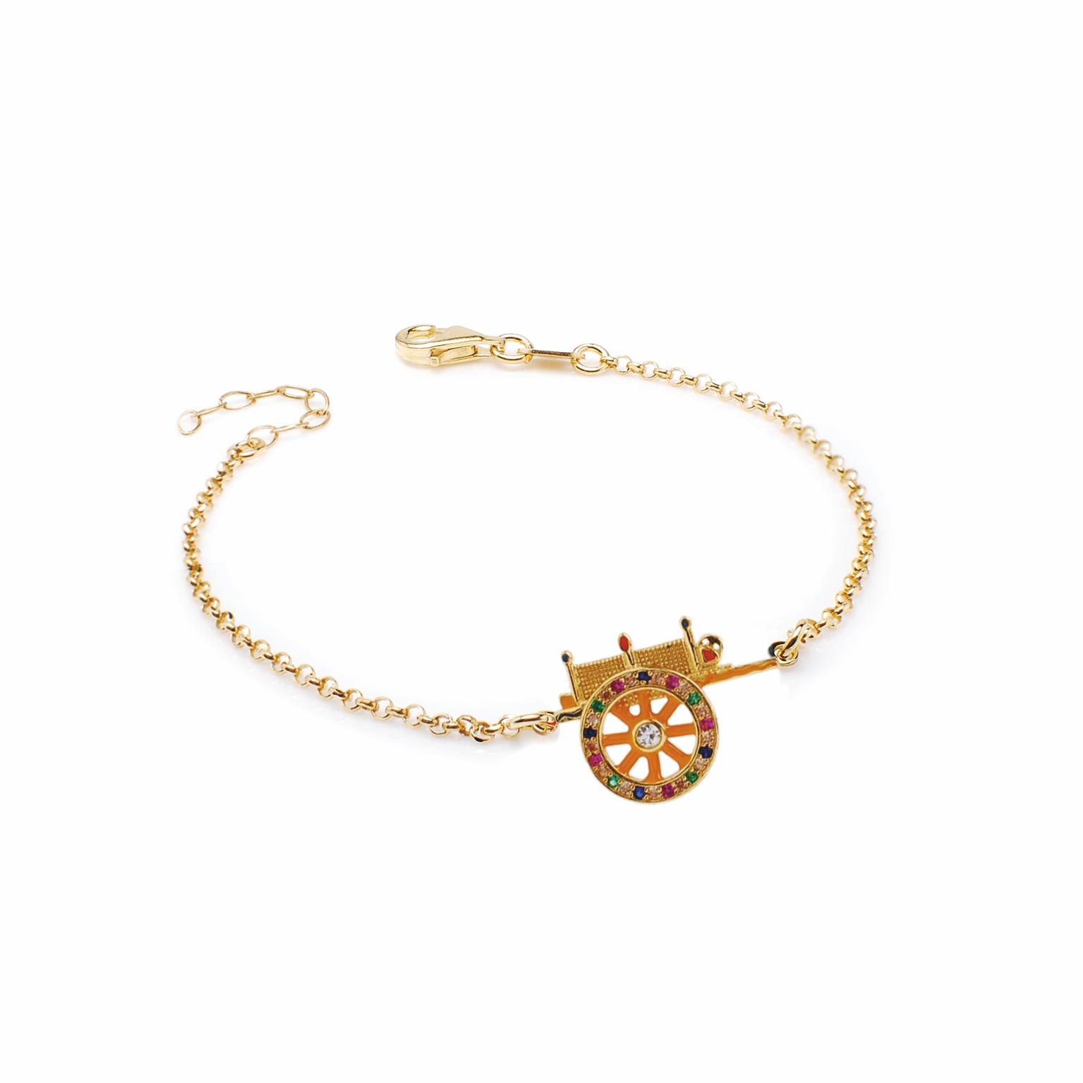 Golden silver bracelet with Sicilian cart symbol pendant with enamel and colored zircons - MY SICILY
