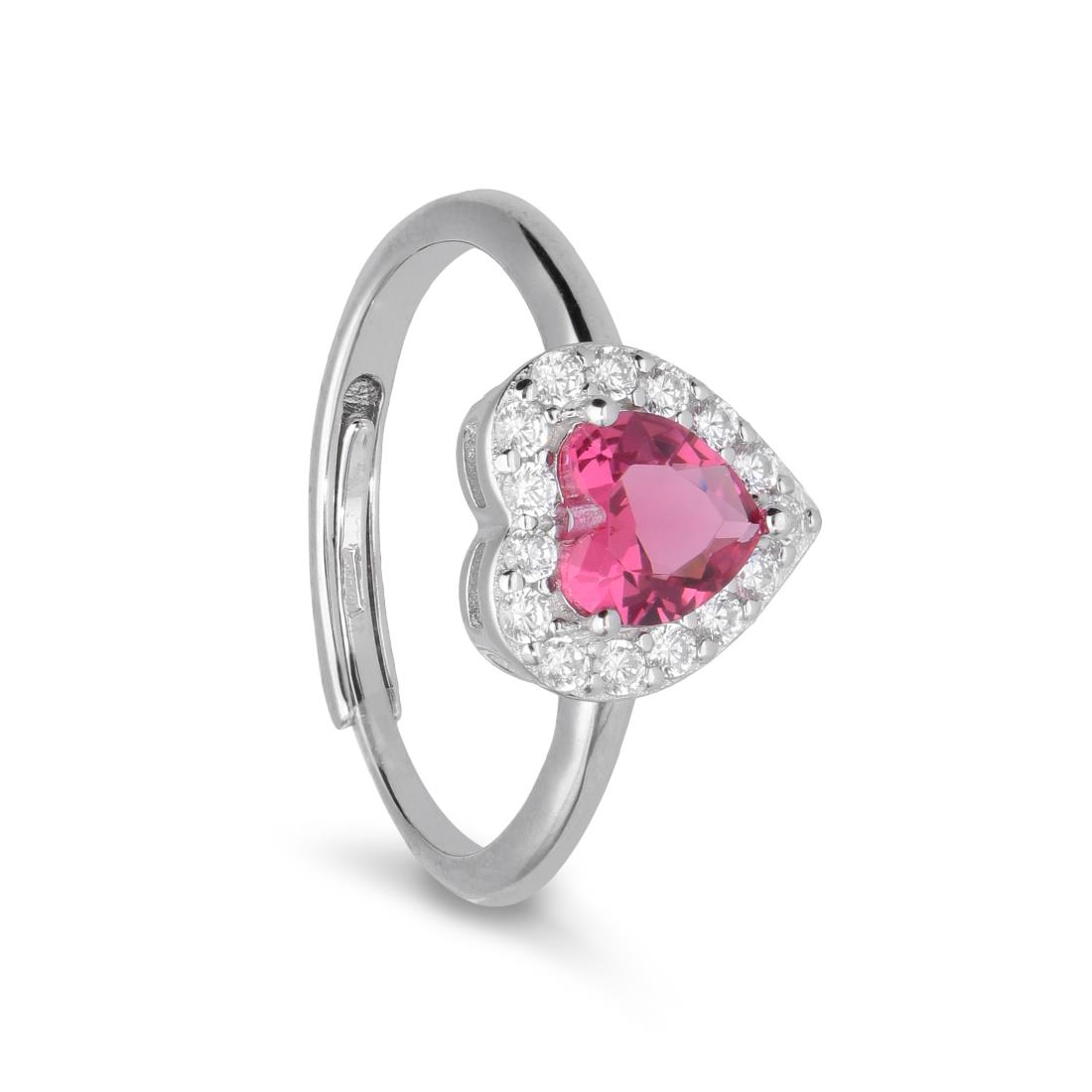 Silver ring with heart-shaped fuchsia stone and zircons - ORO&CO 925
