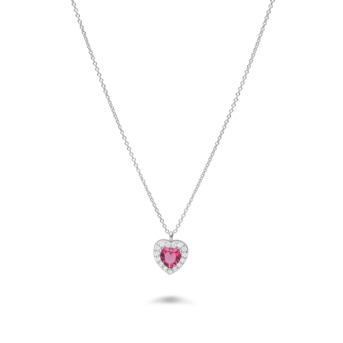 Silver necklace with heart-shaped fuchsia stone and zircons - ORO&CO 925