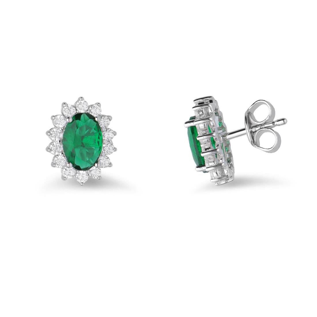 Princess model lobe earrings in silver with green stone and zircons - ORO&CO 925