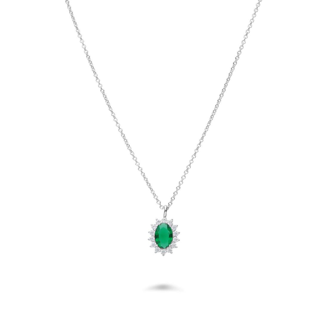Princess model necklace in silver with green stone and zircons - ORO&CO 925
