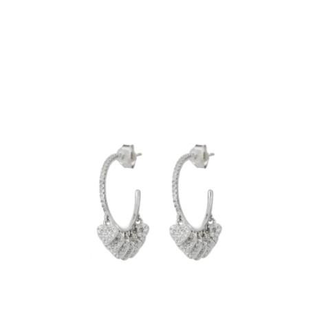 Rhodium-plated silver hoop earrings with hanging hearts - CUORI MILANO