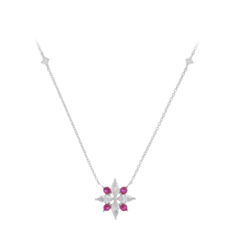 Artic Flower necklace in rhodium-plated silver with zircon and ruby pendant flower - CUORI MILANO